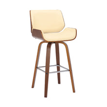 Load image into Gallery viewer, Faux Leather And Solid Wood Swivel Bar Height Bar Chair - Cream And Brown
