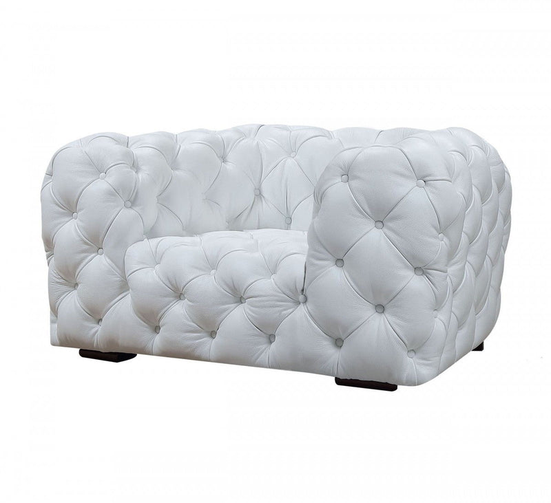 Top Grain Leather Tufted Chesterfield Chair - White And Black
