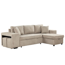 Load image into Gallery viewer, Modern L-Shape 3 Seat Reversible Sectional Couch, Pull Out Sleeper Sofa With Storage Chaise And 2 Stools For Living Room Furniture Set
