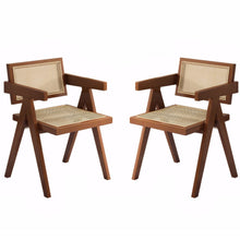 Load image into Gallery viewer, Modern Mid Century Dining Chairs (Set of 2), Rattan Accent Chairs, Comfy Armchairs, Outdoor Wood Chairs With Armrest - Walnut
