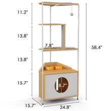Load image into Gallery viewer, Corner Cat Tower, Cat Tree With Scratching Post, Cat Condo With Feeding Station And Climbing Platforms, Pet Furniture For Indoor Cats - White / Light Oak
