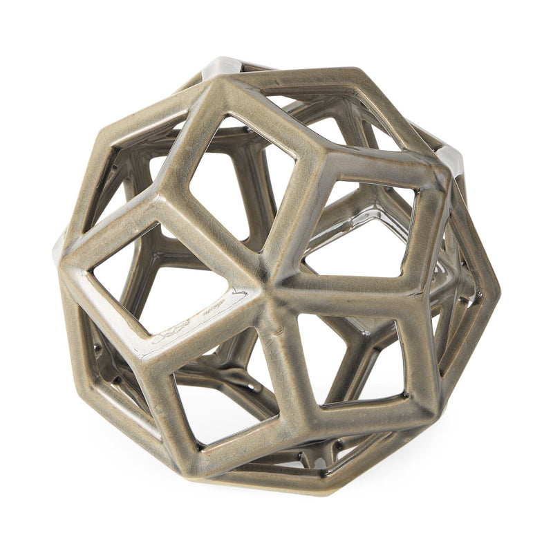 Crackle Glaze Geometric Sculpture - Khaki