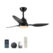 Load image into Gallery viewer, Ceiling Fan With Light, 3 Blades, Remote Control, 6 Speed Reversible DC Motor For Living Room - Black

