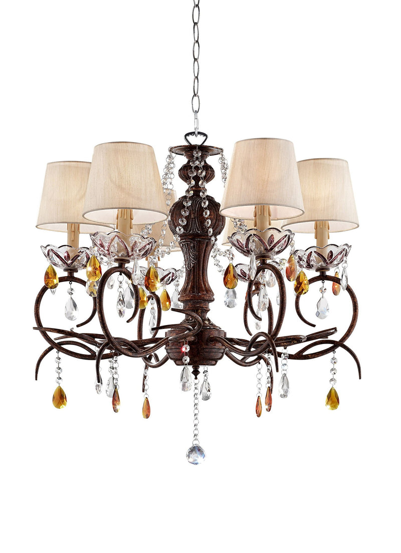 Hanging Ceiling Lamp With Clear And Amber Crystals - Burnished Bronze