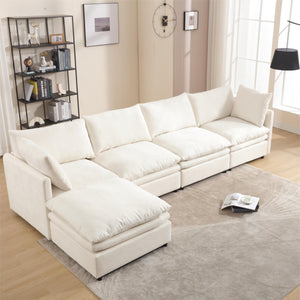 Modern U-shaped Sectional Sofa ,5-seat Upholstered  Sofa Furniture,Sleeper Sofa Couch with Chaise Lounge for Living Room,Apartment,Beige, Polyester