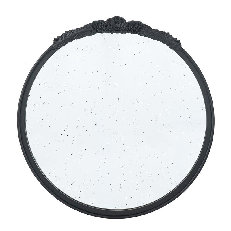 30" Crowned Top Antiqued Glass Round Framed Accent Mirror - Black