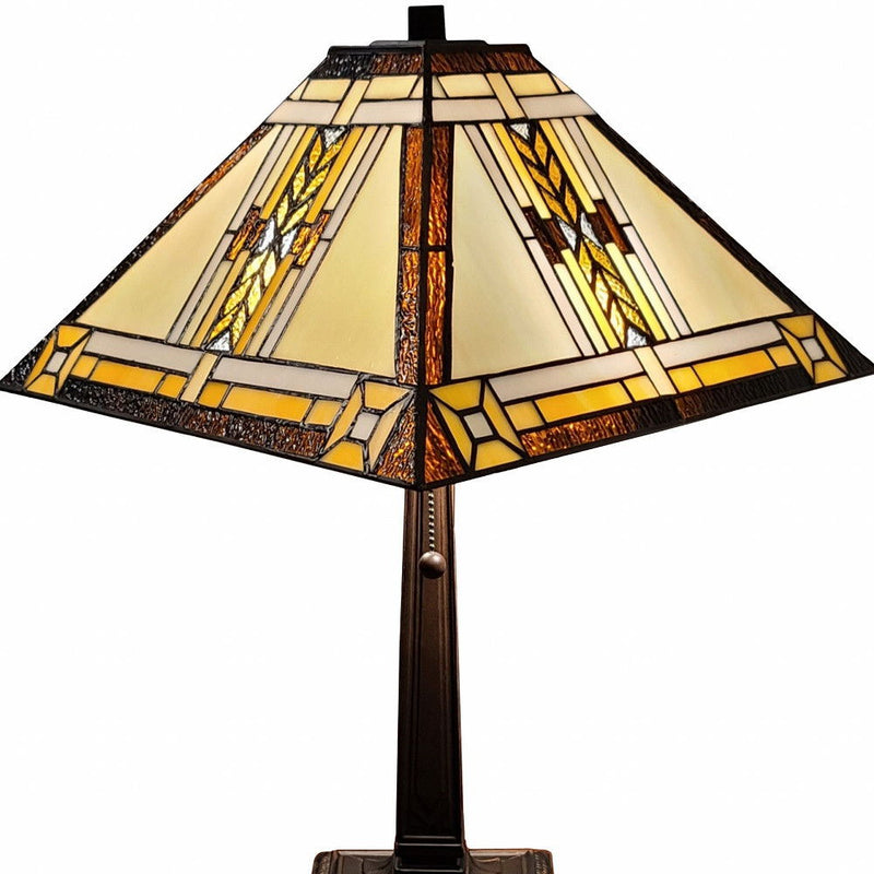 11" x 21" x 22" Metal Two Light Candlestick Table Lamp With Beige Shade - Dark Brown
