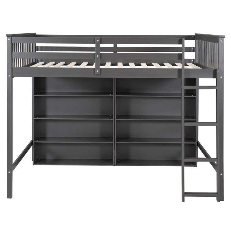 Loft Bed With 8 Open Storage Shelves And Built In Ladder