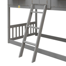 Load image into Gallery viewer, Twin over Twin House Bunk Bed with Roof , Window, Window  Box, Door , with Safety Guardrails and Ladder, Grey
