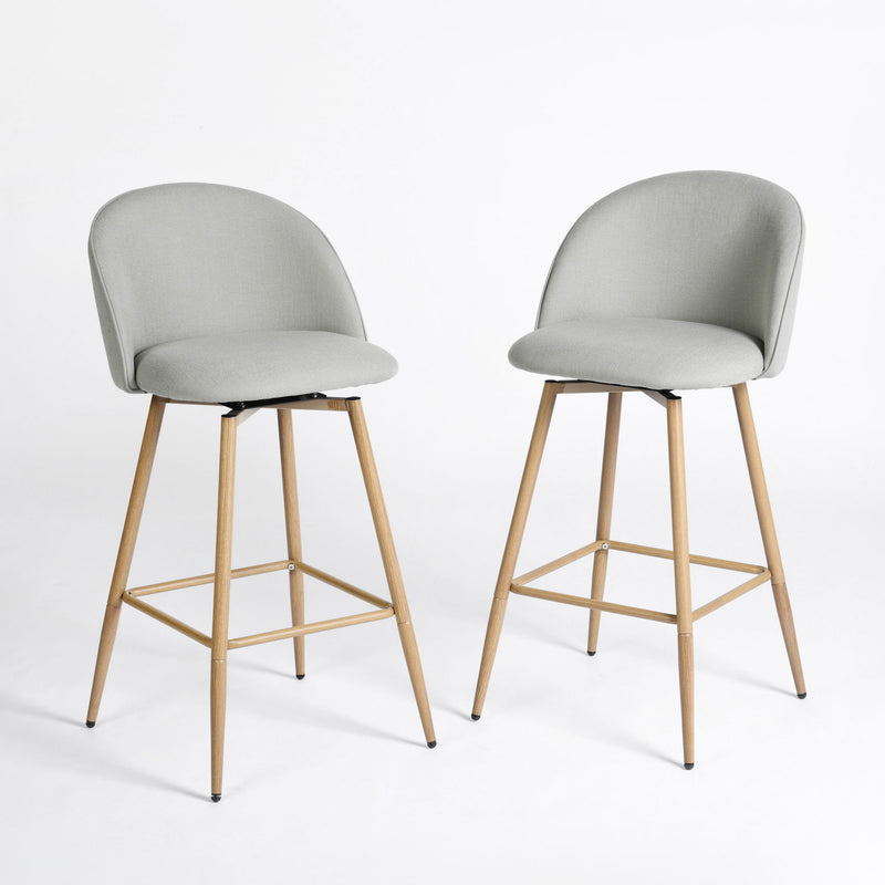 Fabric Metal Low Back Counter Height Swivel Bar Chairs (Set of 2) - Gray / Oak