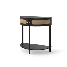 Load image into Gallery viewer, Boho Rattan Semi Circle End Table With Sliding Rattan Door, Storage And Bottom Shelf
