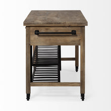 Load image into Gallery viewer, Solid Wood Top Kitchen Island With Two Tier Metal Rolling - Brown
