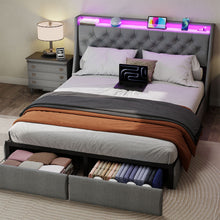 Load image into Gallery viewer, Floating Bed Frame With Rgb LED Light, 2 Storage Drawers &amp; Headboard Shelf
