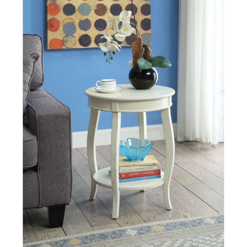 Solid Wood Round End Table With Shelf - White