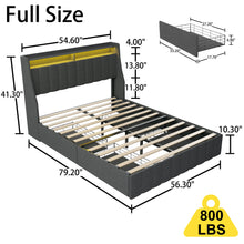 Load image into Gallery viewer, Bed With LED Lights, 4 Drawers, Winged Headboard Upholstered

