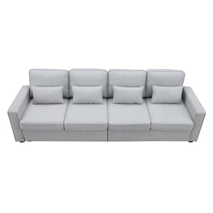 [VIDEO provided] [New] 104" 4-Seater Modern Linen Fabric Sofa with Armrest Pockets and 4 Pillows,Minimalist Style Couch for Living Room, Apartment, Office,3 Colors