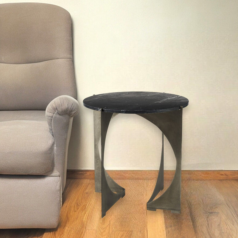 20" Marble Round End Table - Black