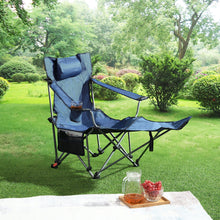 Load image into Gallery viewer, Outdoor Camping Chair With 3 Level Reclining, Side Pockets &amp; Cup Holder, Folding With Carry Bag - Dark Blue
