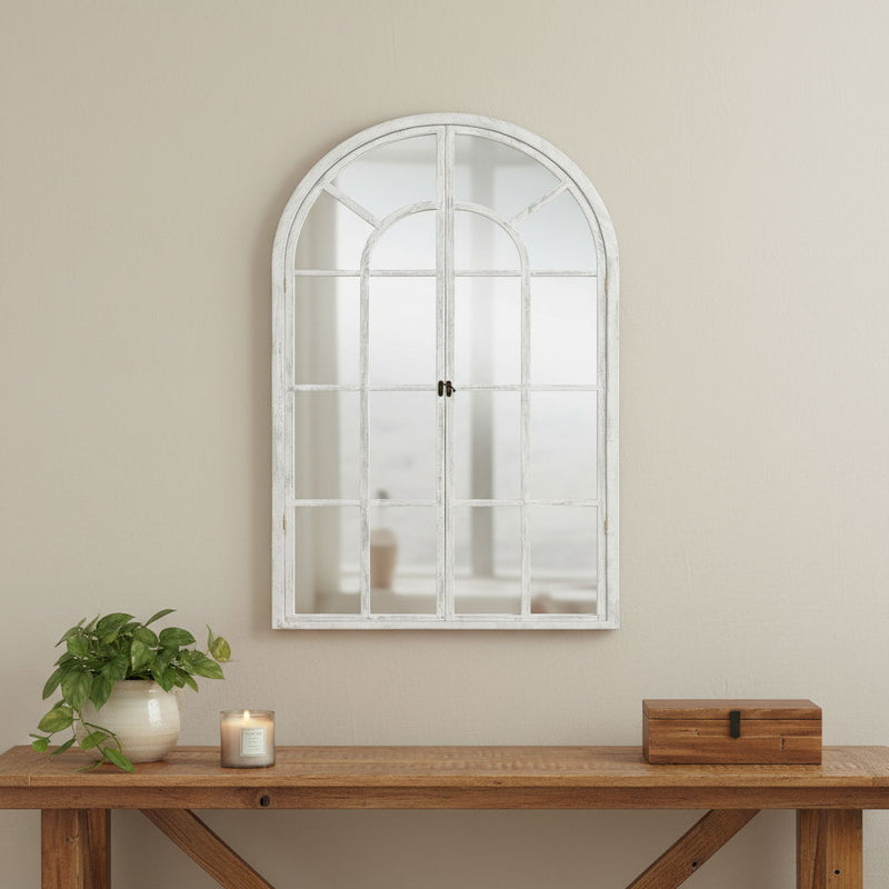 36" Solid Arch Framed Accent Mirror - White