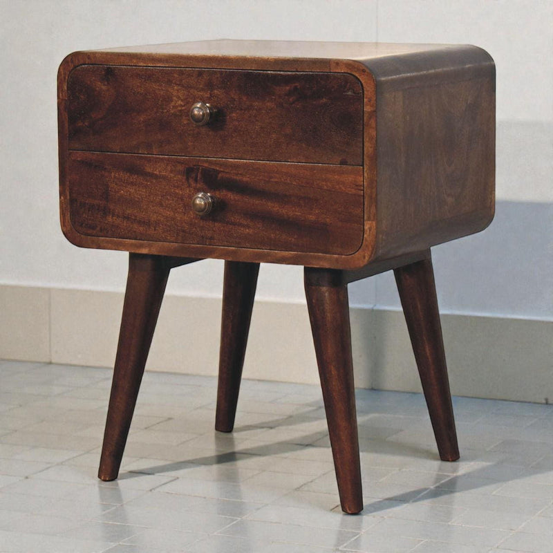 Solid Wood Two Drawer Nightstand - Walnut