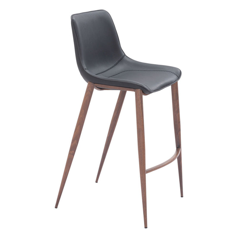 30" Faux Leather And Steel Bar Height Bar Chairs (Set of 2) - Black / Brown