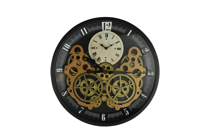 Silent Skeleton Exposed Gear Round Wall Clock - Black / Gold / White