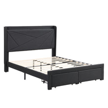 Load image into Gallery viewer, Queen Size Bed Frame with 2 Storage Drawers, Upholstered Bed Frame with Wingback Headboard Storage Shelf Built-in USB Charging Stations and Strong Wood Slats Support, No Box Spring Needed, Dark Gray
