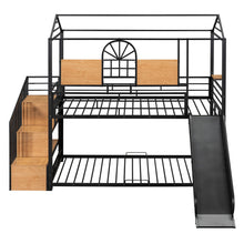 Load image into Gallery viewer, Twin Over Twin Metal Bunk Bed, Metal Housebed with Slide and Storage Stair, Black with Black Slide
