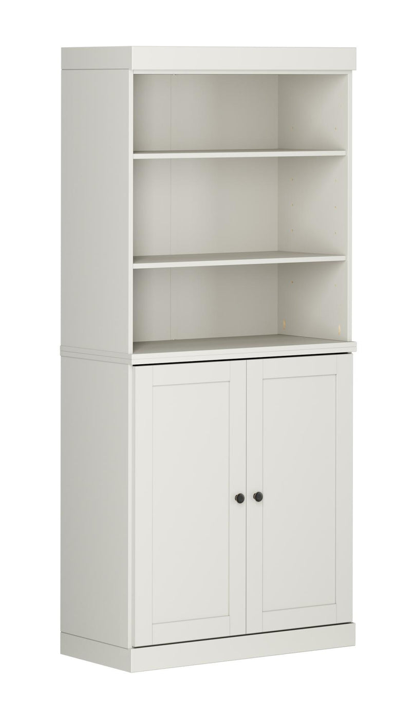 Adjustable Six Tier Library Bookcase With Two Doors (745630) - Off White