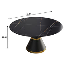 Load image into Gallery viewer, 59.05&quot; Modern Artificial Stone Round Black Carbon Steel Base Dining Table, Can Accommodate 6 People - Black
