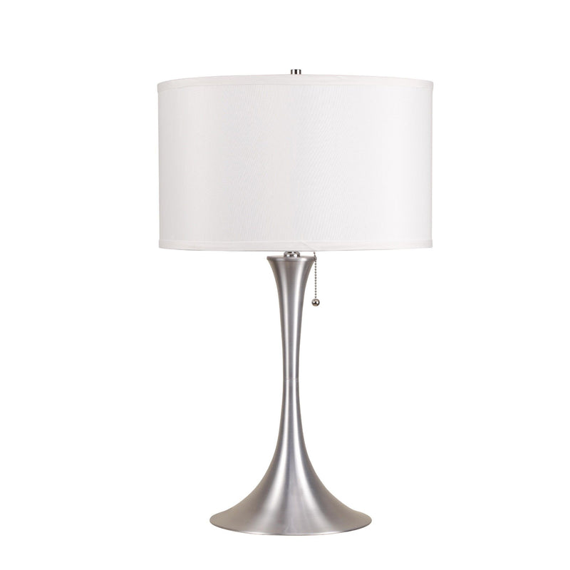28" Metal Bedside Table Lamp With White Shade - Silver