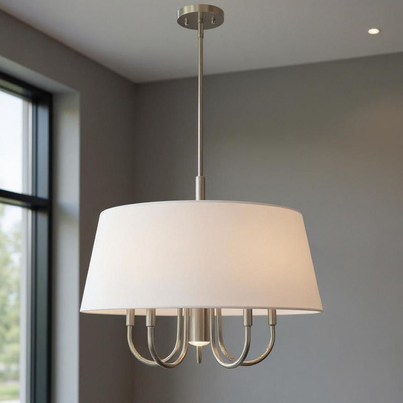 22" 6 Light Dimmable Chandelier With Shades - Nickel