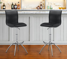 Load image into Gallery viewer, Contemporary Faux Leather And Metal Low Back Adjustable Height Bar Chairs (Set of 2) - Black
