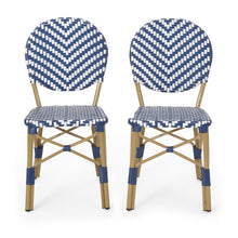 Load image into Gallery viewer, Outdoor Rattan And Aluminum French Armless Bistro Chairs Set - Navy Blue
