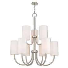 Load image into Gallery viewer, 49" Nine Light Metal Dimmable Chandelier With Shades - Nickel / Off White

