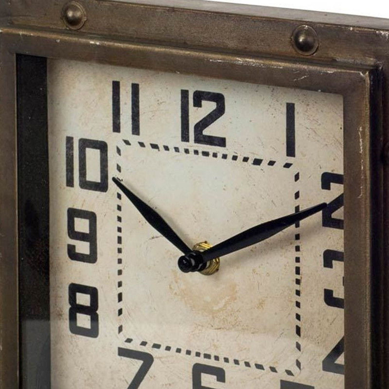 Square Toned Desk Table Clock With Traditional Numbers Hands - Bronze / Black