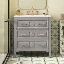 Load image into Gallery viewer, Retro Bathroom Vanity With Sink Combo, Free Standing Single Set With 3 Drawers
