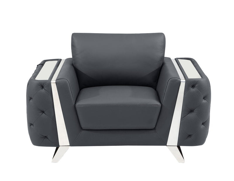 Faux Leather Tufted Arm Chair - Dark Gray And Silver