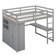 Load image into Gallery viewer, Wood Full Size Loft Bed with Built-in Wardrobe, Desk, Storage Shelves and Drawers, Gray
