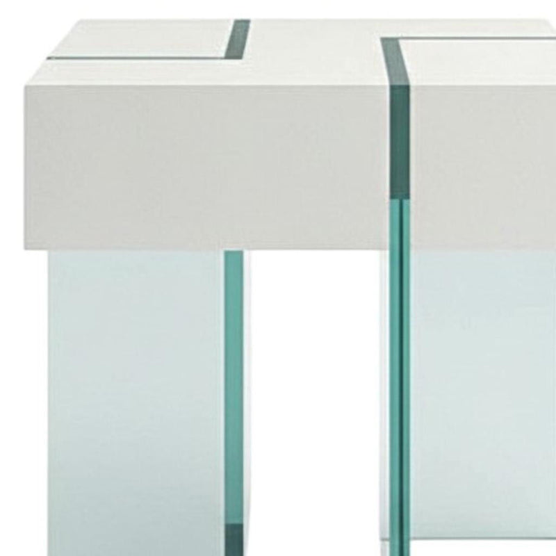 Glass Square Sled End Table - White