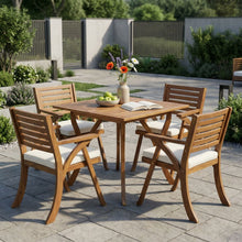 Load image into Gallery viewer, Outdoor Hermosa 5 Piece Wood Dining Set With Cushions - Teak / Beige

