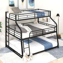 Load image into Gallery viewer, Twin Long / Full Long / Queen Triple Bunk Bed With Long And Short Ladder And Full-Length Guardrails - Black
