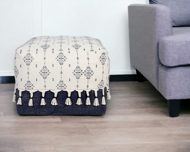 Square Cotton Ottoman - Blue
