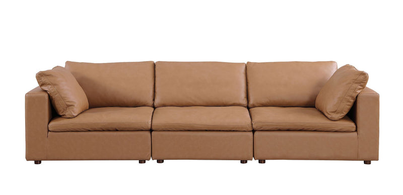 Top Grain Leather Reclining Solid Wood Sofa - Chestnut
