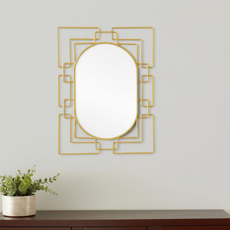 36" Metal Geometric Oval Accent Mirror - Gold