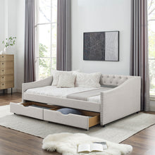 Load image into Gallery viewer, Upholstered Tufted Daybed With Drawers, Waved Arms
