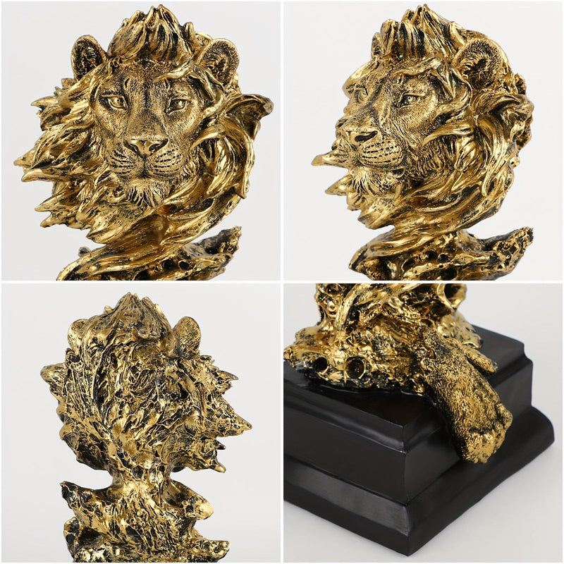 Lion Hand Painted Tabletop Sculpture - Antiqued Gold