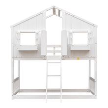 Load image into Gallery viewer, Twin over Twin House Bunk Bed with Roof , Window, Window  Box, Door , with Safety Guardrails and Ladder,White
