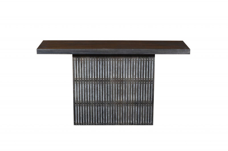 Solid Wood Distressed Pedestal Console Table - Brown