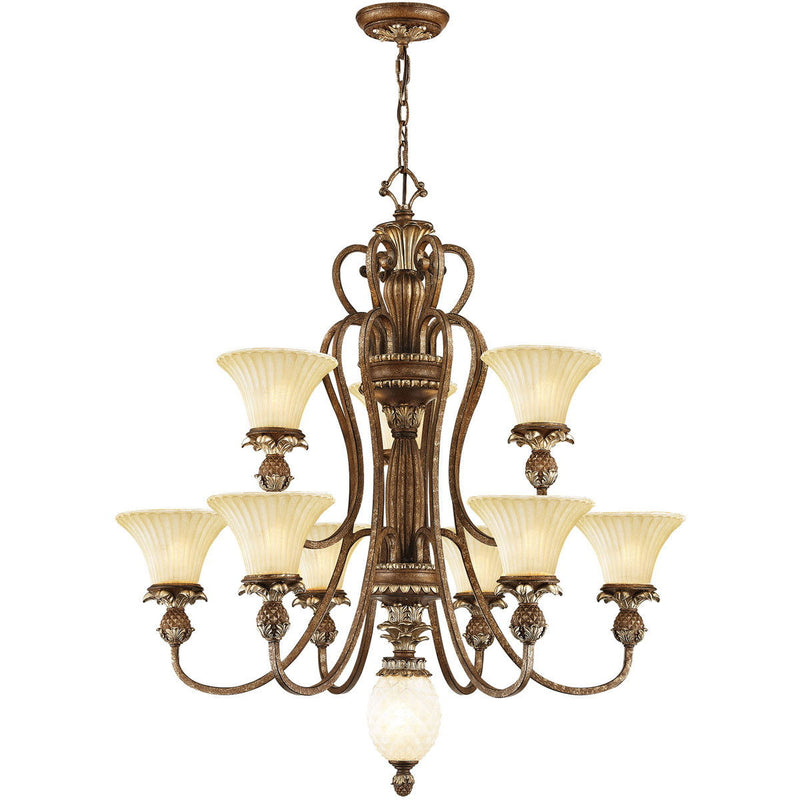 Ten Light Metal Dimmable Chandelier With Shades - Bronze